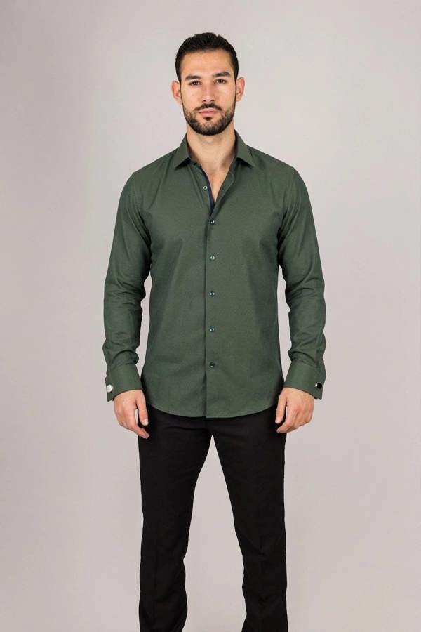TruClothing Men's Forest Green Double Cuff Oxford Shirt