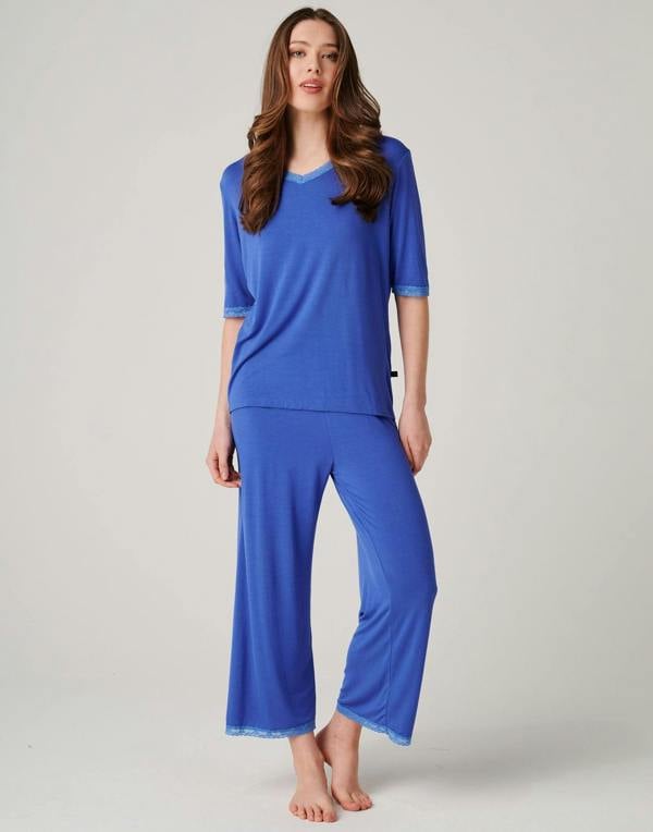 British Boxers Women's Bamboo Lace Pyjama Set – Ultra Blue