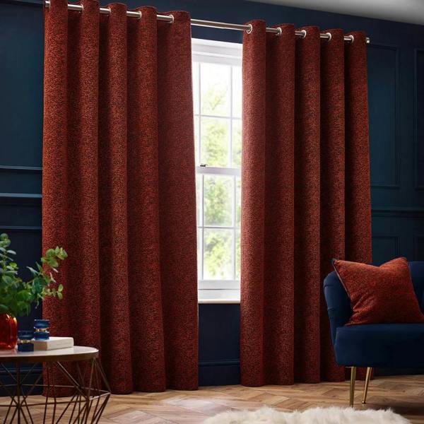 Paoletti New Galaxy Chenille Eyelet Curtains - Copper - 