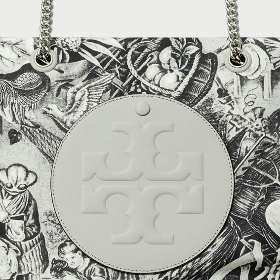 Tory Burch Ella Alien Printed Chain Tote Grey