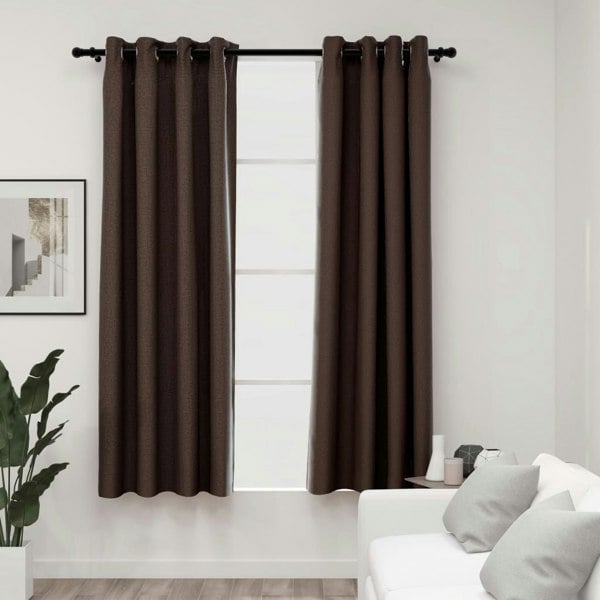 Berkfield Linen-Look Blackout Curtains with Grommets 2pcs Taupe 140x175cm