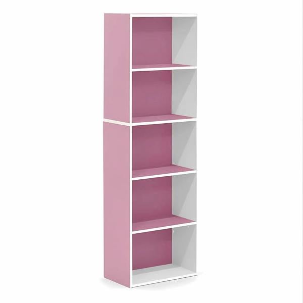 WALPLUS 5-Tier Reversible Color Open Shelf Bookcase , White/Pink 11055WH/PI | High Quality Decorative Wall Design