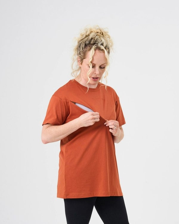 Pretty Mama Everyday Oversized Breastfeeding Tshirt- Rust