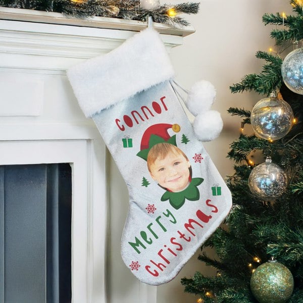 Personalised Memento Company Personalised Photo Upload Elf Christmas Stocking