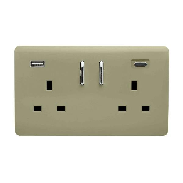 Trendi Switch 2 Gang USB 65W Type A & C USB Plug Socket in Champagne Gold