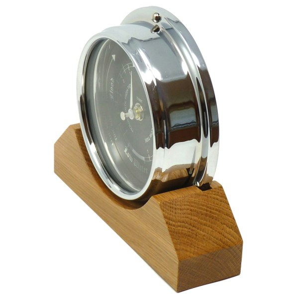 Tabic Handmade Prestige Tide Clock in Chrome on an English Light Oak Mantel/Display Mount