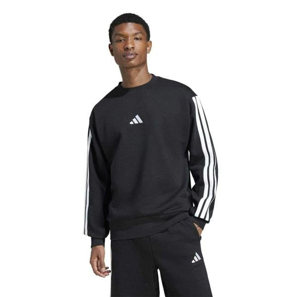Adidas Mens Essentials 3 Stripes Fleece Sweatshirt - Black/White - 