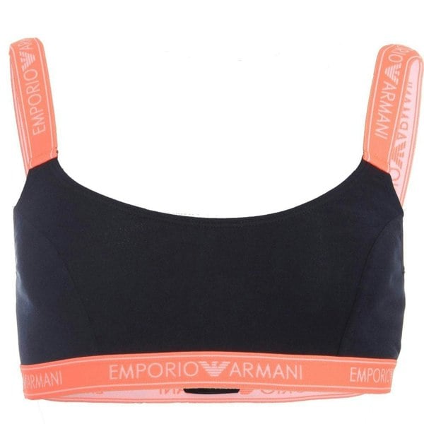 Emporio Armani Iconic Logo Band Stretch Cotton Bralette, Dark Navy with Contrast Band