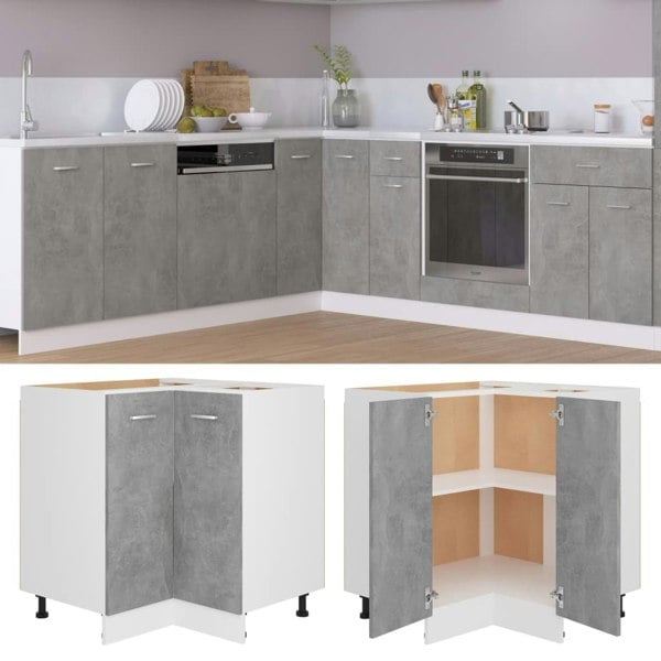 Berkfield Corner Bottom Cabinet Concrete Grey 75.5x75.5x80.5 cm Engineered Wood