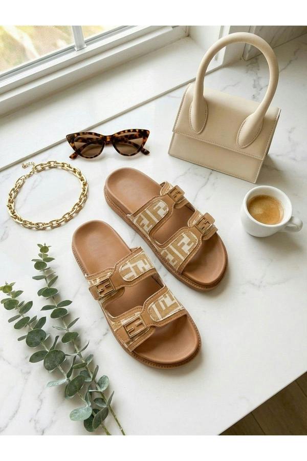Willow Patterned Buckle Sandals - White