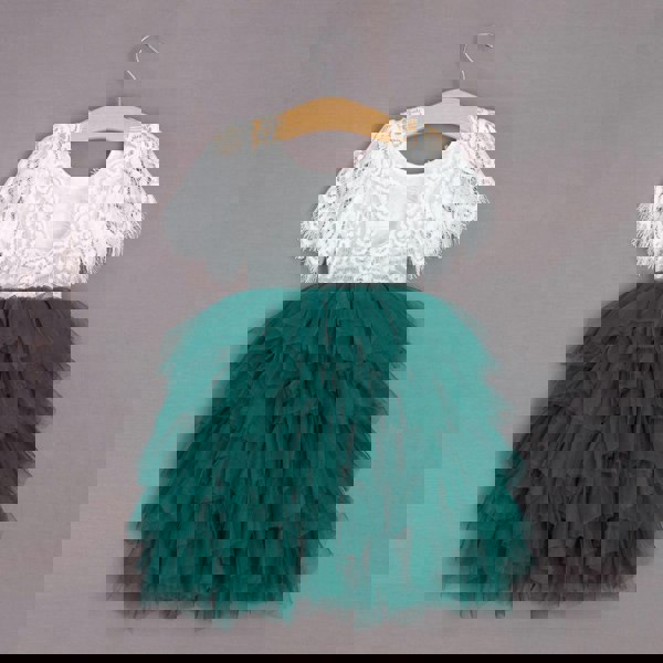 Rear of Hunter Green Princess Flutter Dress