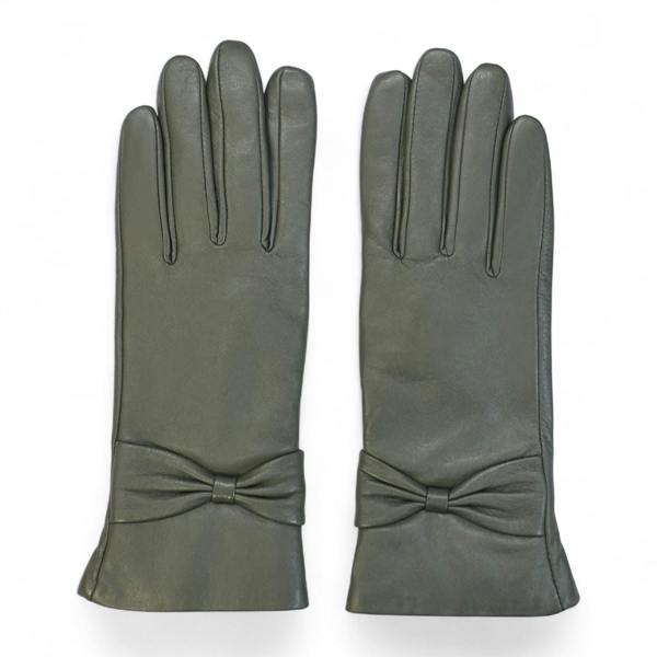 Infinity Leather Womens Italian Leather Winter Bow Design Soft Wool Lining Gloves - L-GLV-401