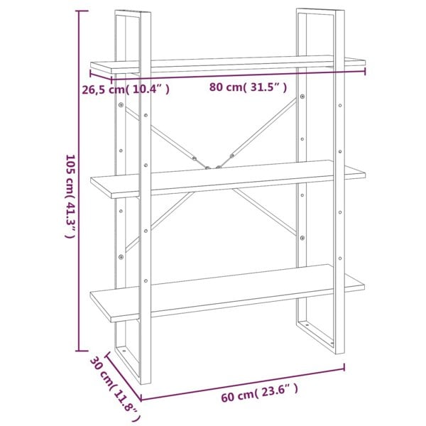 Berkfield 5-Tier Book Cabinet Grey Sonoma 80x30x175 cm Engineered Wood
