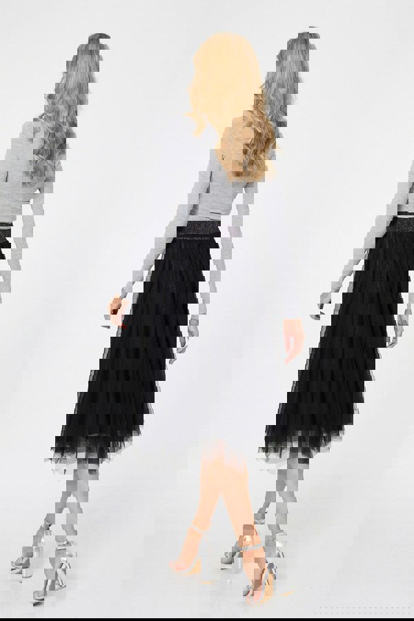 Black | Reversible Knit Mesh Texture Midi Skirt
