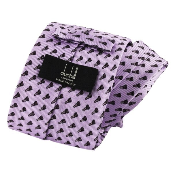 Dunhill luxurious mulberry silk tie in an attache lock repeat pattern