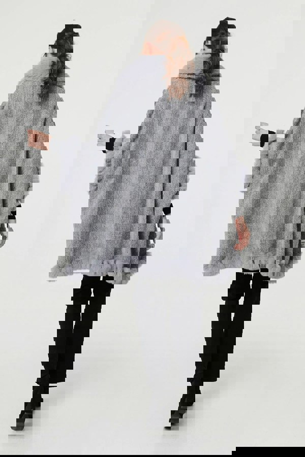 Grey | Faux Fur Lined Oversized Poncho