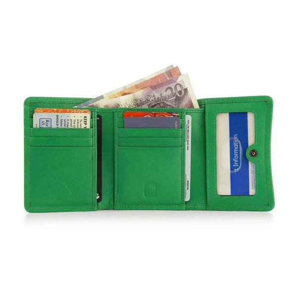 inside  view of green soft leater purse giorgia verona  showing multiple companments