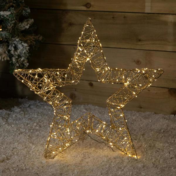 Samuel Alexander 50cm Gold Light Up Christmas Star with 240 Warm White LEDs & Timer