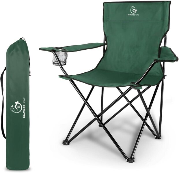 Brambles Home Foldable Camping Chair Green Outdoor Folding Chair with Carry Bag Garden Beach Camping Seat - 92D x 52W x 90H cm - Folding Camping Chair - Green