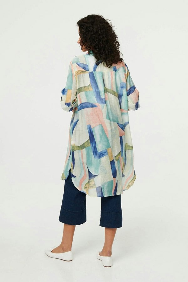 Green | Abstract 3/4 Sleeve Short Shirt Dress

