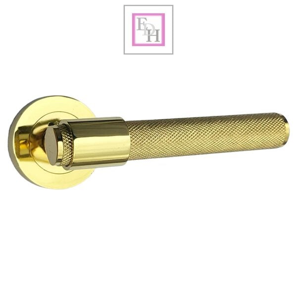 EDH Door Hardware Knurled Polished Brass Door Handles – Internal Lever Handle Packs with Fixings