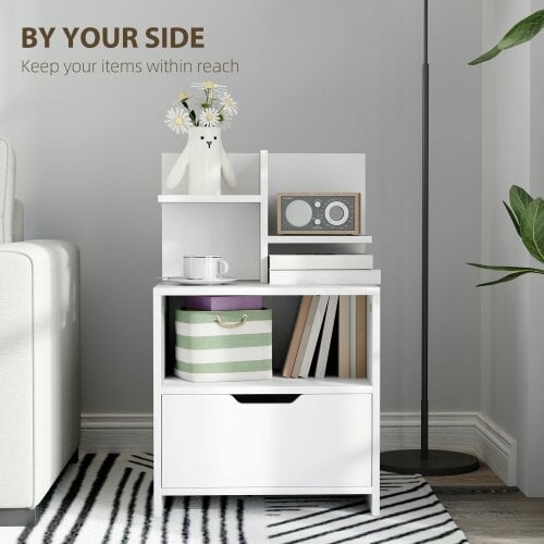 HOMCOM Modern Bedside Table, Nightstand with Drawer and Shelf, White