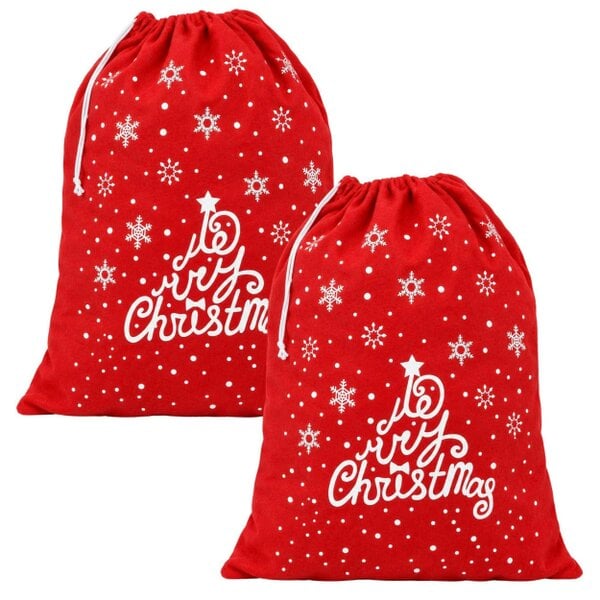 Shatchi 60cm Christmas Santa Sack Stocking Bag, Red Felt Gift Storage Sack with Drawstring - 2 Pack - Red - Hanging decoration set