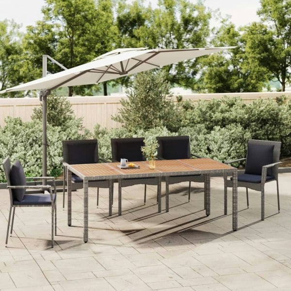 Berkfield Garden Table with Wooden Top Grey Poly Rattan&Solid Wood Acacia