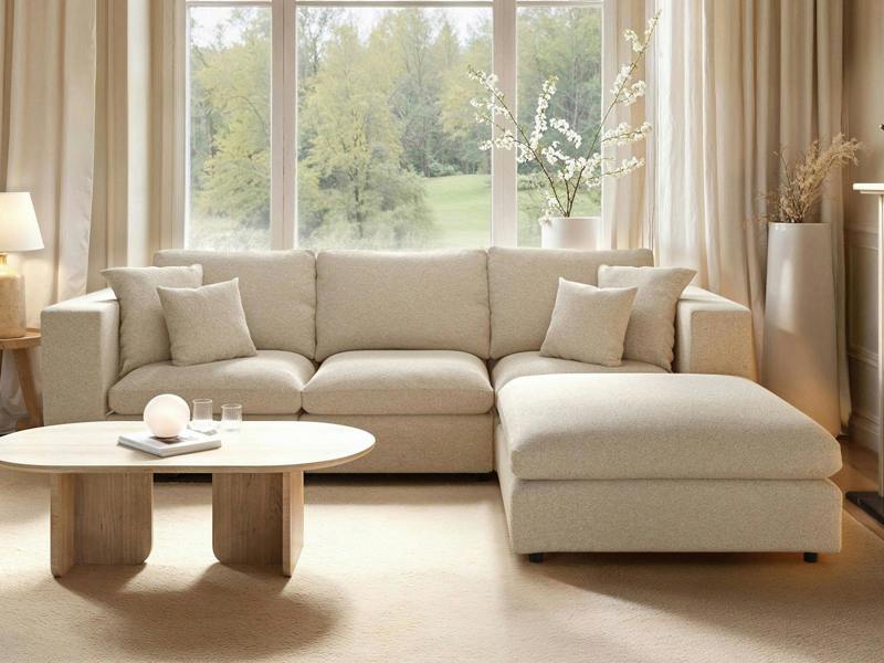 Asher 4 Seater Sofa with Reversible Footstool Beige Boucle