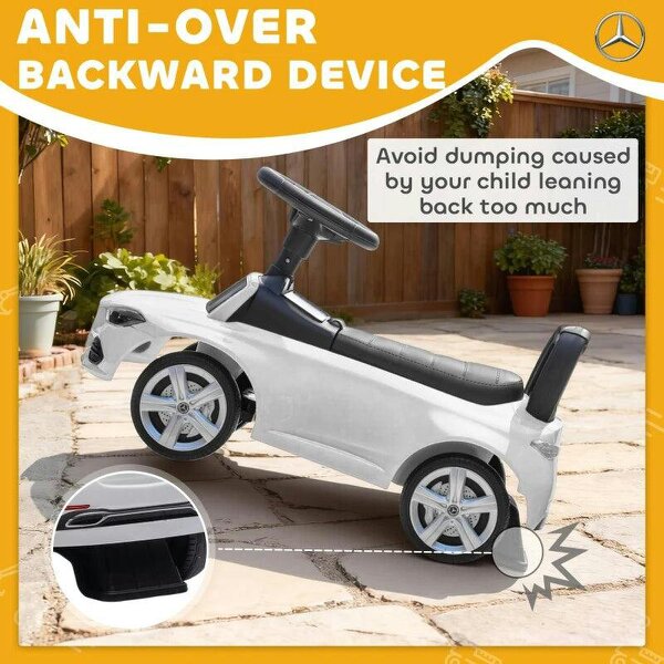 Official Mercedes-Benz Ride On Car, Foot to Floor Sliding Walker with Horn, Engine Sounds and Under-Seat Storage, White