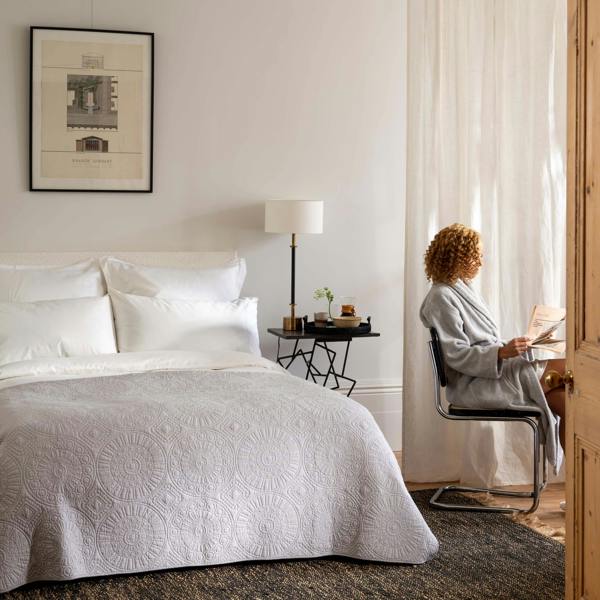 White 400 Thread Count Egyptian Cotton Fitted Sheet Multipacks in a styled bedroom 6 | Soak and Sleep