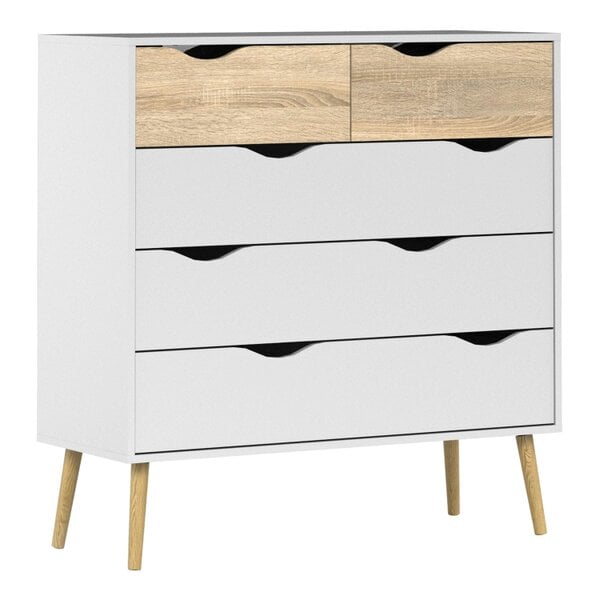 Wyld Haus Sapporo White and Natural Oak Effect Chest 5 Drawers