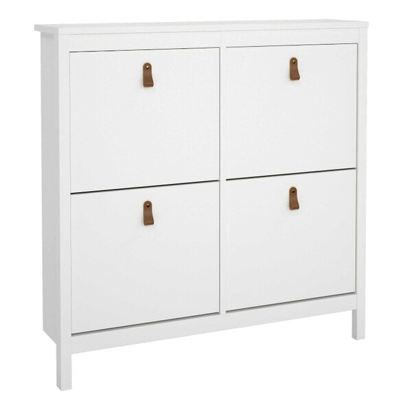 Wyld Haus Wildberry Matt White Wooden Shoe Cabinet 4 Flip Down Doors Leather Handles