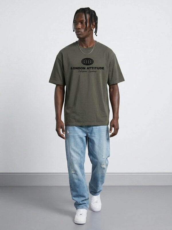 London Attitude Essential Globe Logo Premium Organic Cotton T-Shirt - Khaki