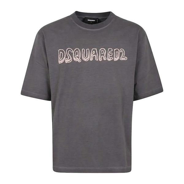 DSquared2 Mens Best Fade Cartoon Logo Loose Fit T-Shirt - Charcoal Grey - 