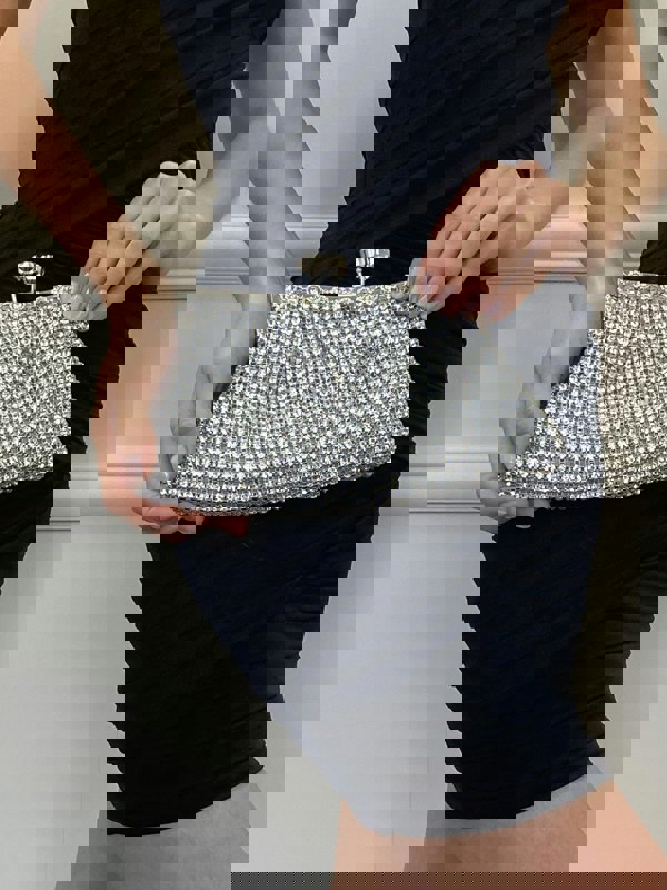 SVNX Silver Crystal Clutch Bag