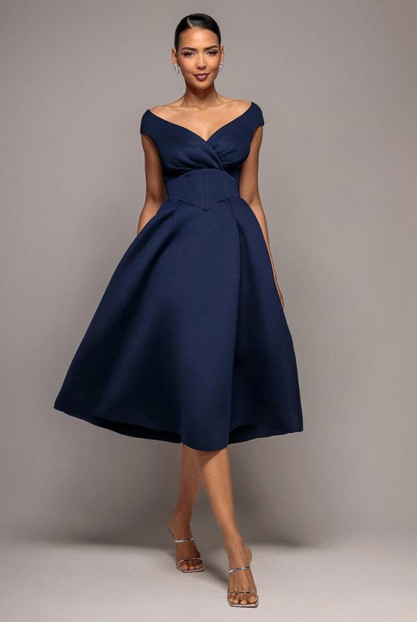 Corset Fit & Flare Midi Dress - Navy DR4538