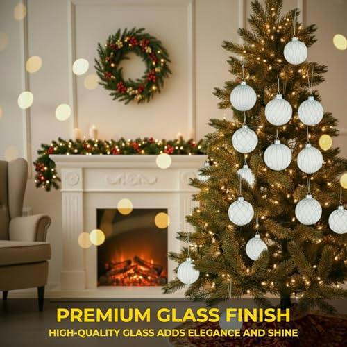 8cm White Glass Christmas Baubles 12 Pack with 6 Festive Designs image 5