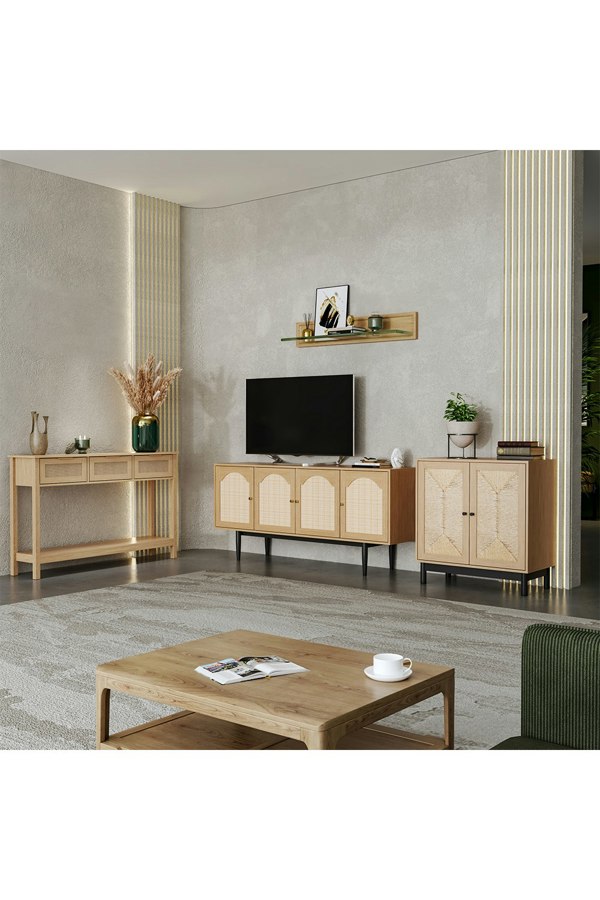 Living and Home Rustic Wooden Sideboard with Woven Doors