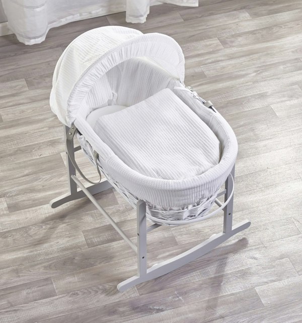 Kinder Valley White Waffle White Wicker Moses Basket