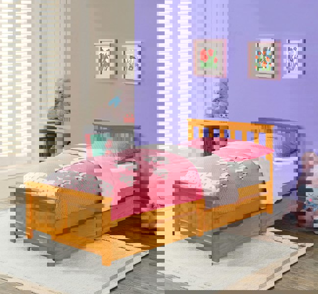 Comfy Living 3ft Wooden Bedframe With 2 Pull Out Drawers Caramel Grey White Bedroom Furniture