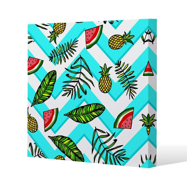 Benjamin Tate Design Pineapple & Watermelon Slim Style Canvas Print  50x50cm , 15mm Slim Real wood.
