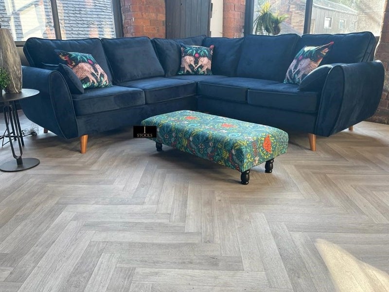 ISTOOLS Green Printed Fabric Multicolour Footstool Bench – Stylish, Comfortable & Multi-purpose