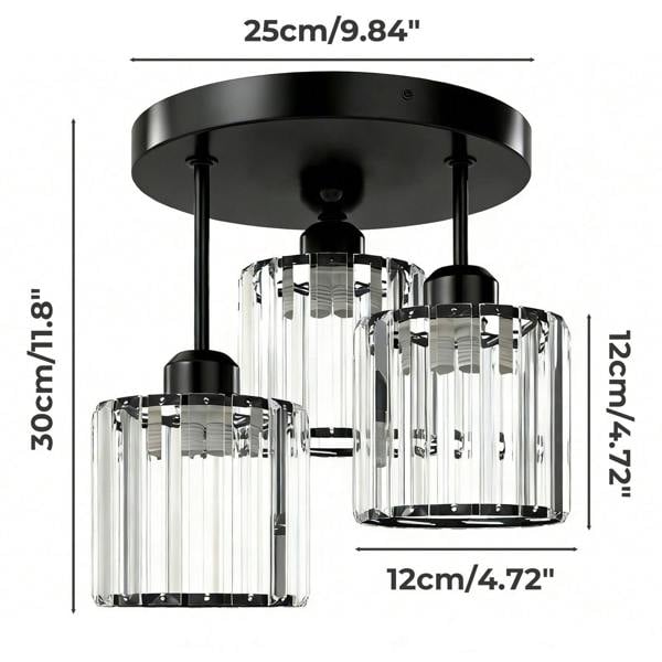 Emitto Crystal Ceiling Light 3 Light E27 Chandelier Semi Flush Mount Lamp Black
