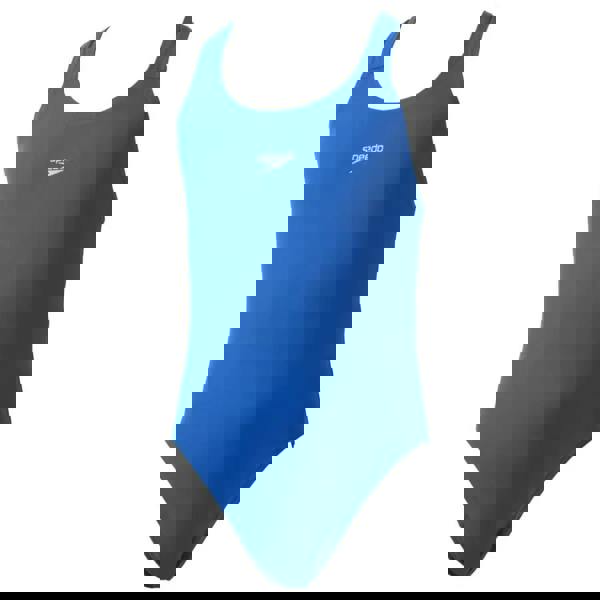 Speedo Girls Endurance Plus neon blue one-piece swimsuit with white logo