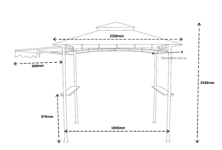 BBQ Shelter Gazebo 2.45m - Garden BBQ Canopy with Shelves & Light The Garden Furniture Shop