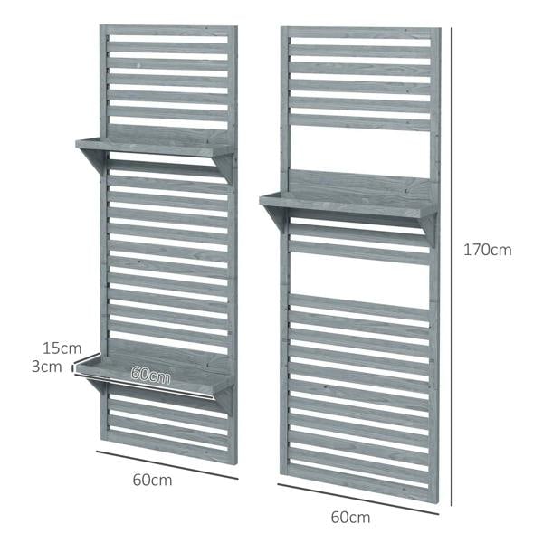Grey wall-mounted plant stand set of 2 with slatted trellis and open shelves