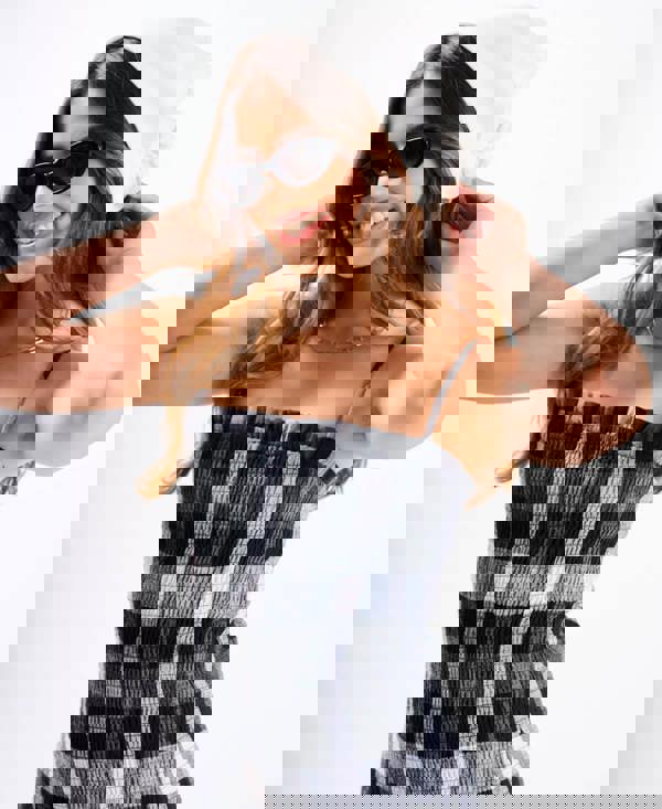 Black Check Bandeau Midi Dress