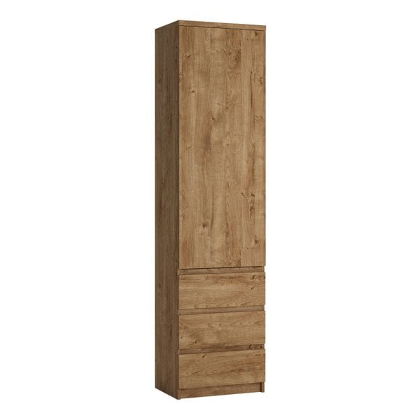 Wyld Haus Hemingway Natural Oak Wood Tall Narrow 1 Door 3 Drawer Cabinet