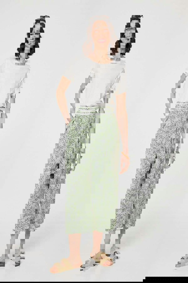 Green | Leaf Print Pleat-Front Wide Leg Culottes